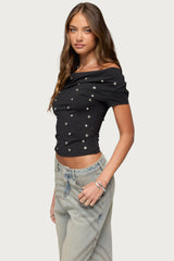 Bijou Metal Snap Cowl Neck Top