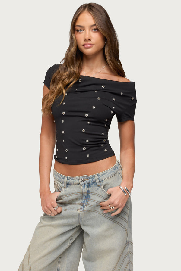 Bijou Metal Snap Cowl Neck Top