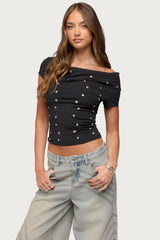 Bijou Metal Snap Cowl Neck Top