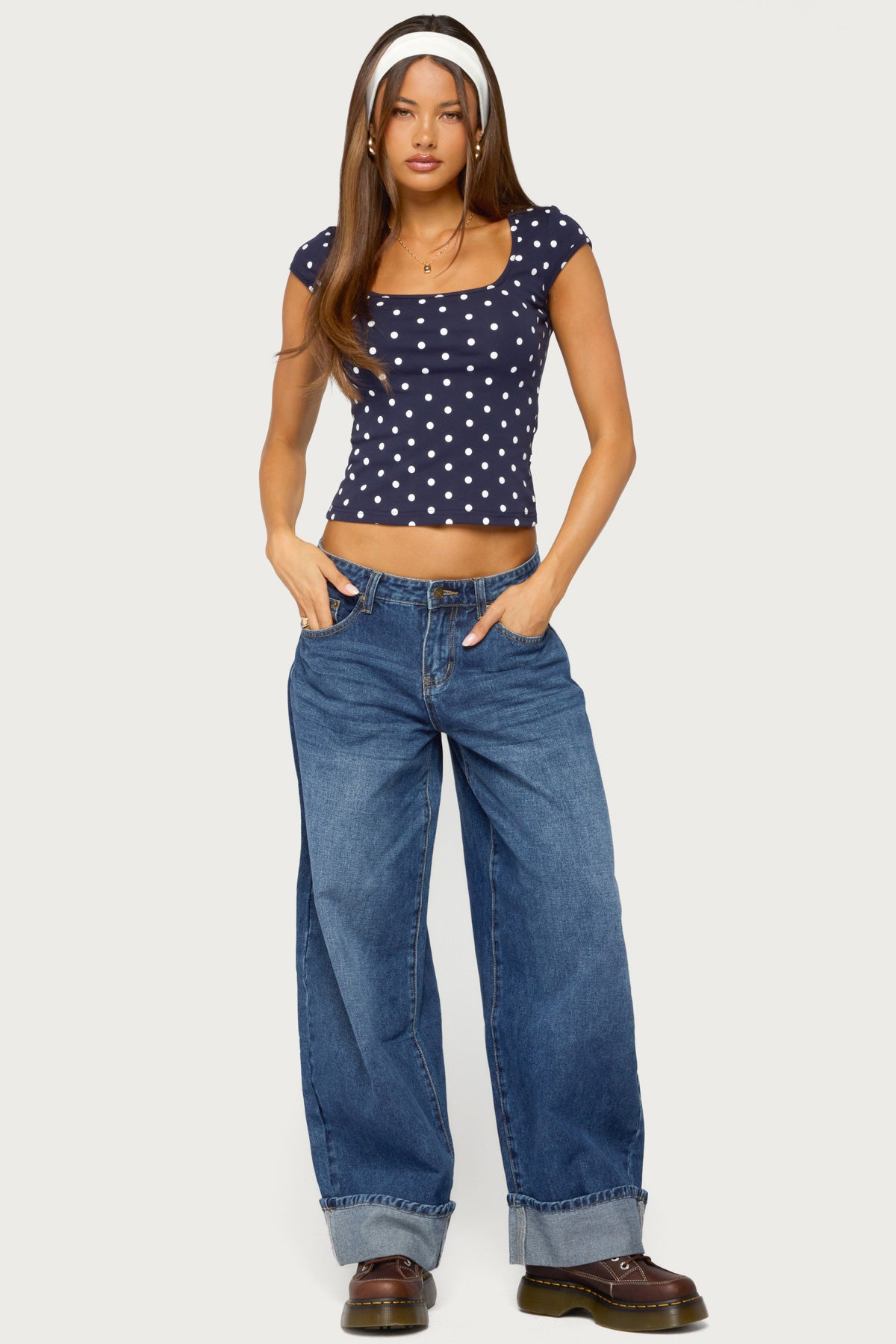 Mookie Square Neck Polka Dot Top