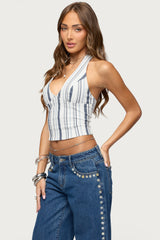 Sofey Striped Denim Halter Top