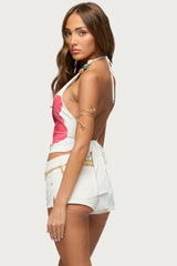 Backless Flower Bead Halter Top