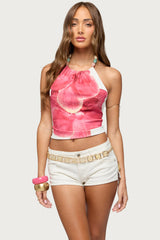 Backless Flower Bead Halter Top