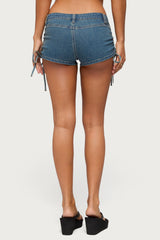 Lalie Drawstring Denim Micro Shorts