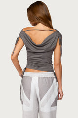 Royan Cowl Neck Drawstring Top