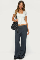 Ayve Eyelet Waist Straight Leg Pants