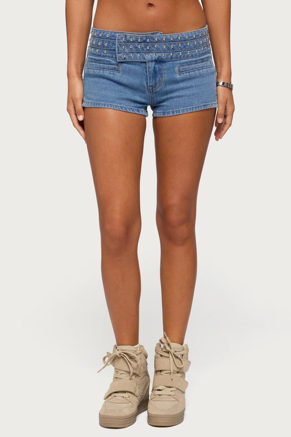 Odetta Studded Low Rise Denim Shorts