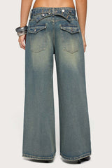 Adjustable Button Low Rise Baggy Jeans