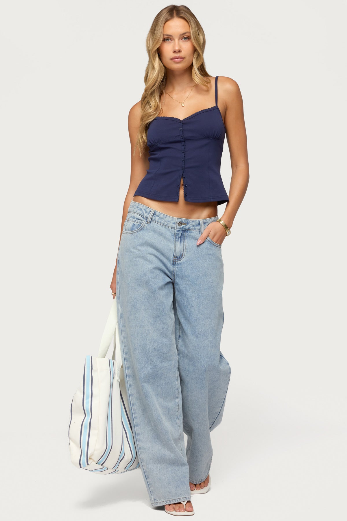 Delia Sweetheart Button Up Tank Top