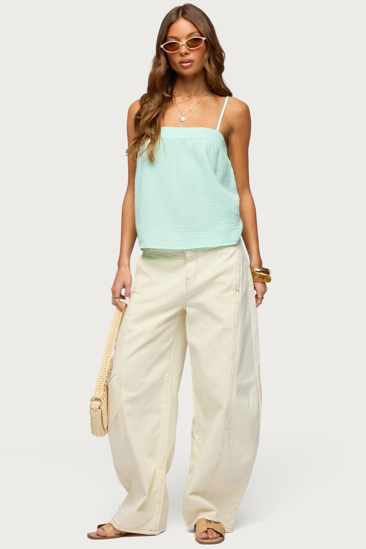 Gili Contrast Stitch Low Rise Barrel Jeans