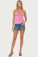 Michey Tie Front Babydoll Tank Top