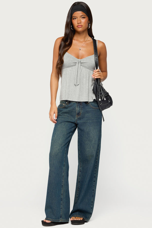 Michey Tie Front Babydoll Tank Top
