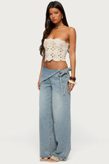 Button Foldover Low Rise Baggy Jeans
