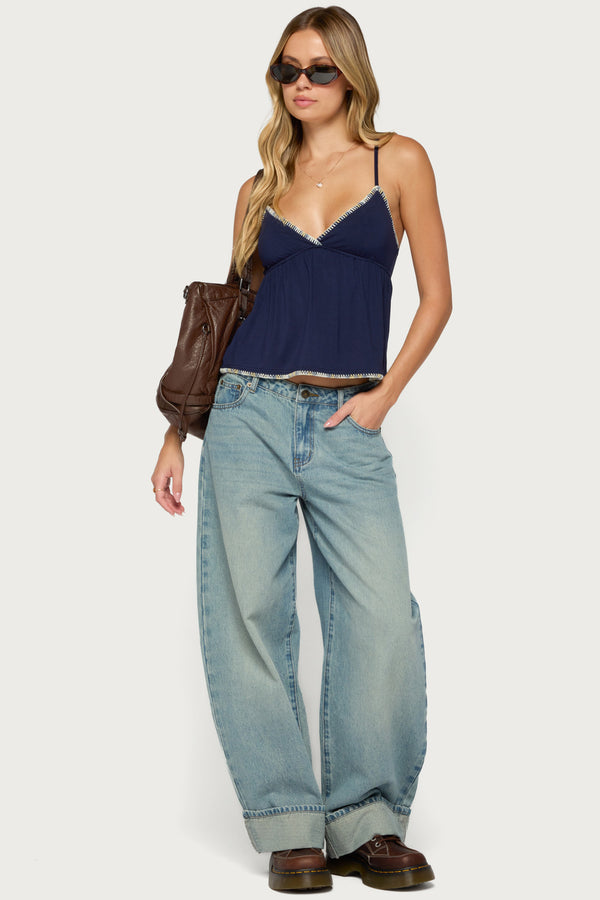 Grazi Contrast Stitch Babydoll Tank Top