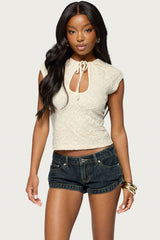 Lodie Keyhole Cutout Lace Top