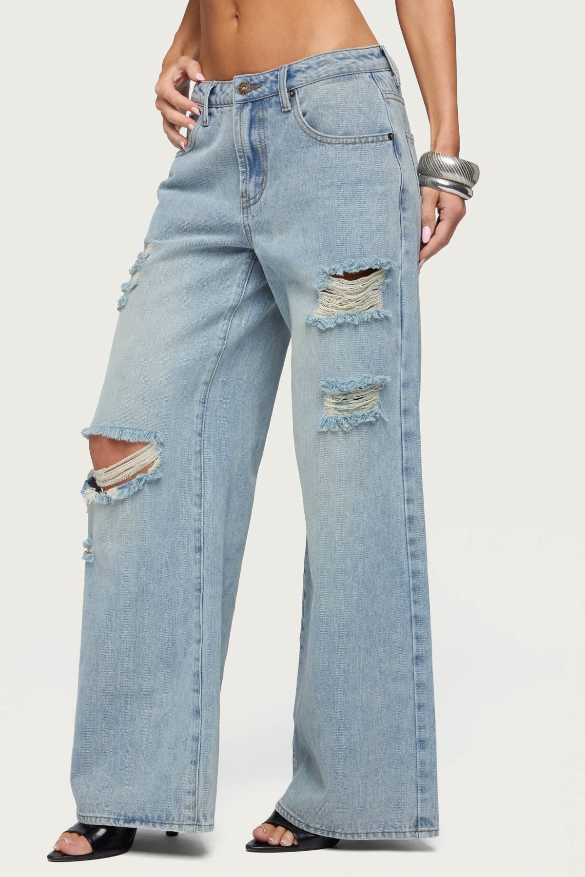 Ella Distressed Low Rise Baggy Jeans