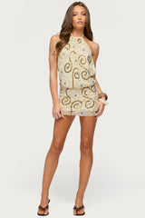 Areli Bead & Sequin Halter Dress