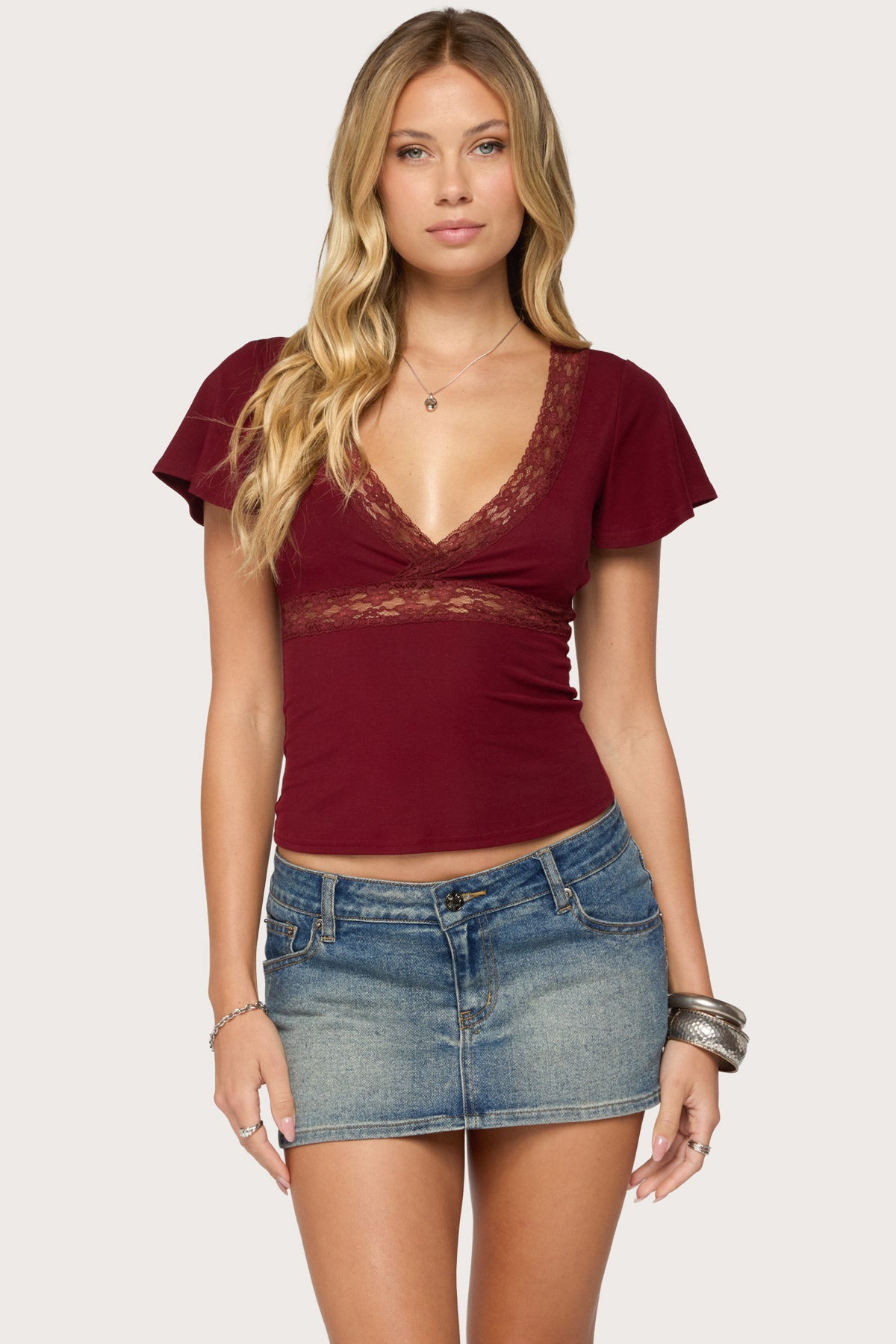 Yvetta Lacey Flutter Sleeve Top