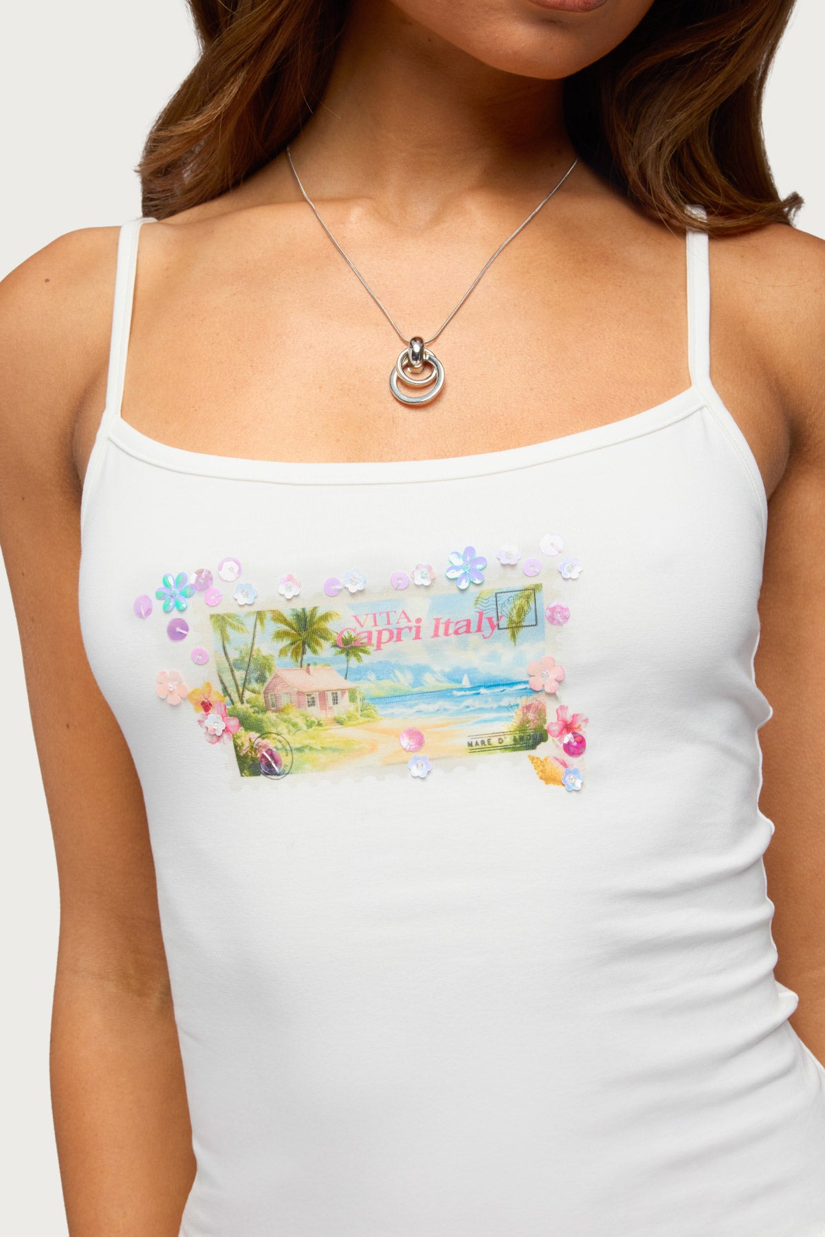 Beach Postcard Sequin Tank Top