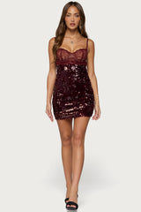 Airi Sequin Lacey Cupped Mini Dress