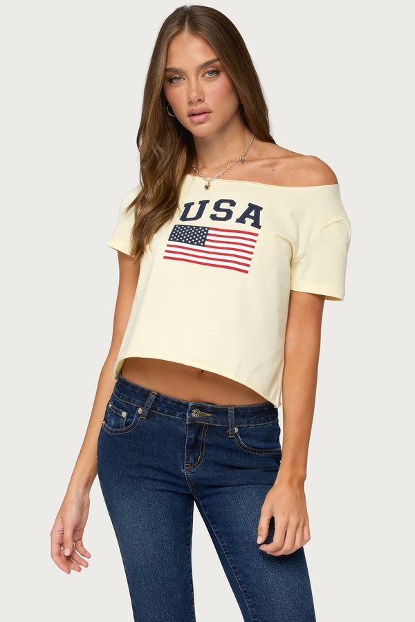 USA Babe Off Shoulder T Shirt