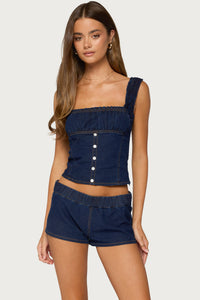 Aggie Ruched Button Denim Top