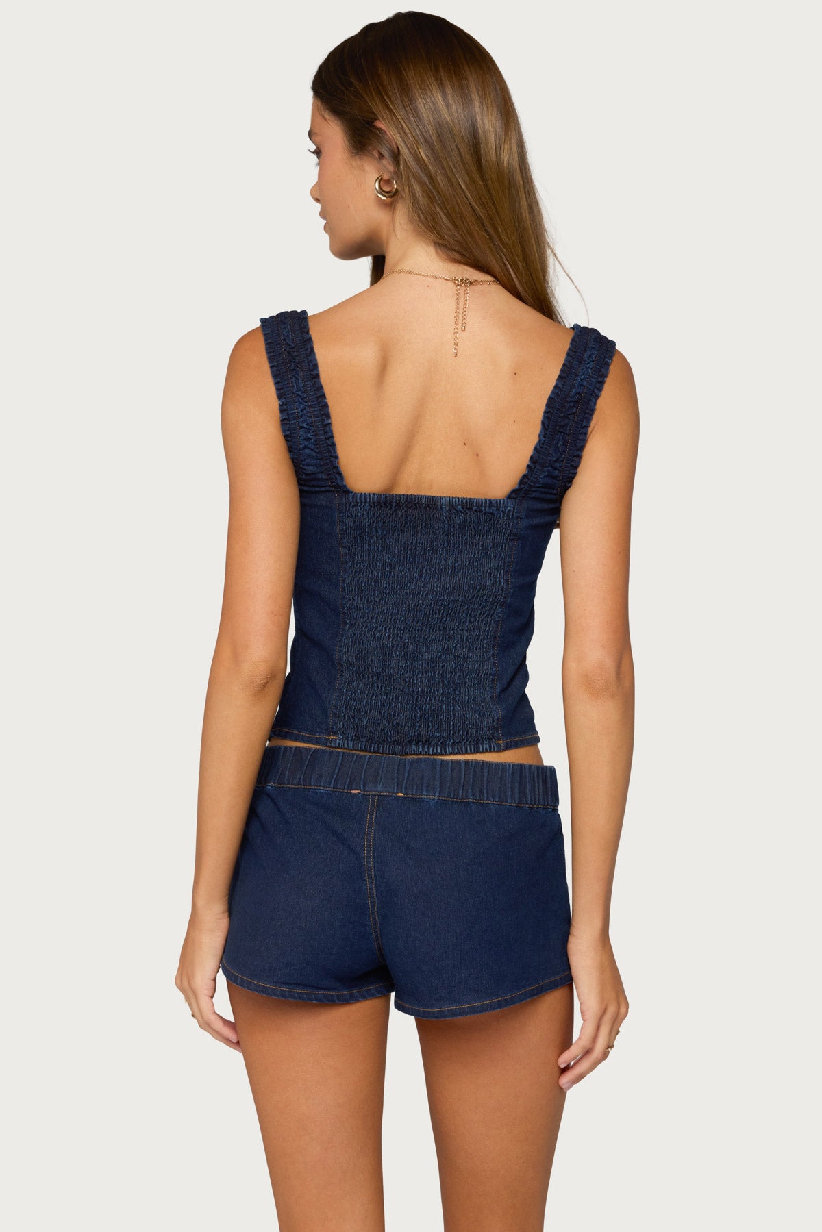 Aggie Ruched Button Up Denim Top