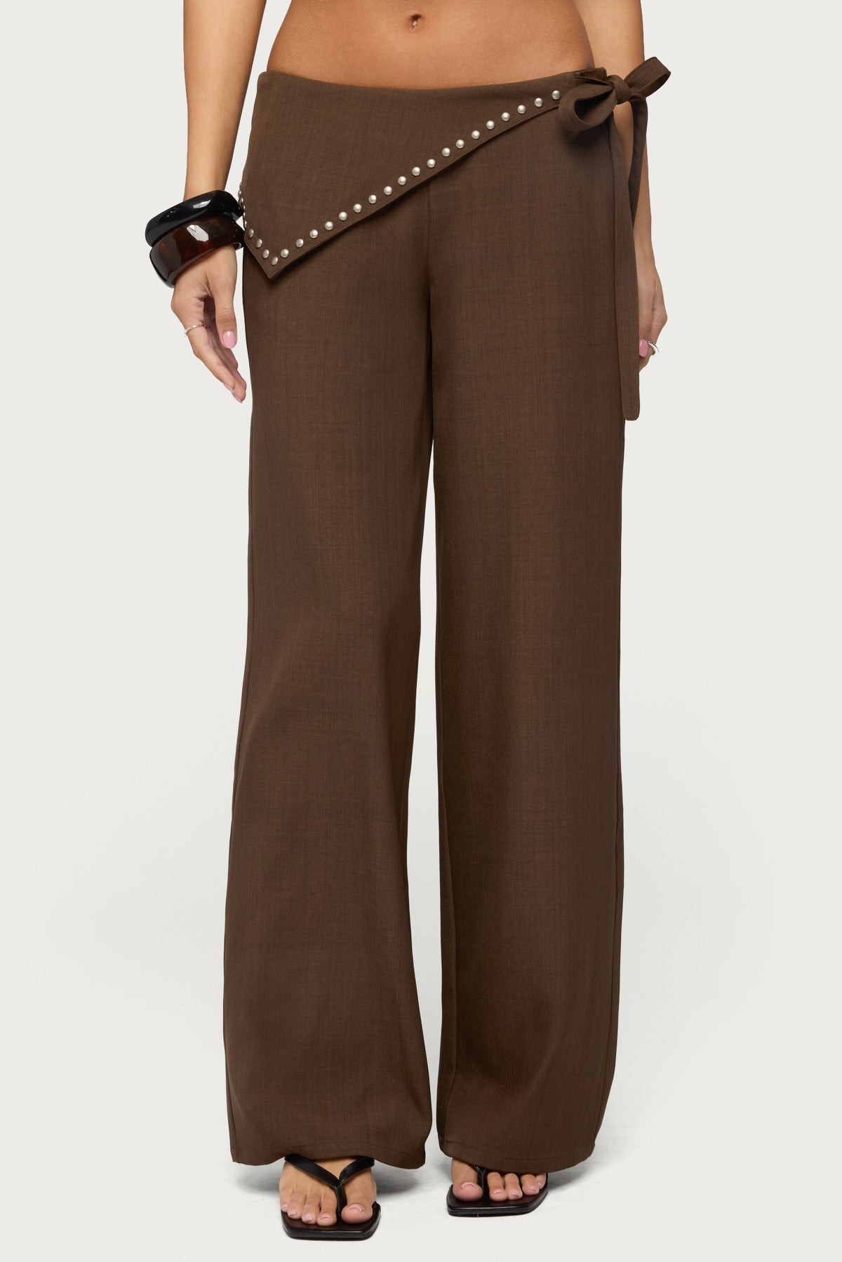 Avery Studded Foldover Straight Leg Pants