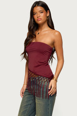 Sarika Asymmetric Fringe Strapless Top