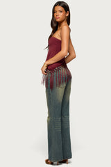 Sarika Asymmetric Fringe Strapless Top