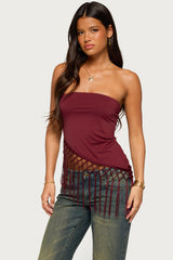 Sarika Asymmetric Fringe Strapless Top