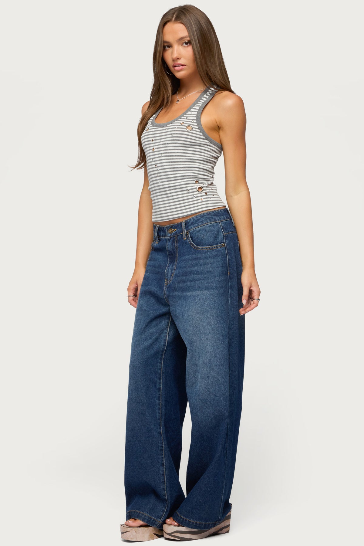 Sindy Grommet & Stud Striped Tank Top