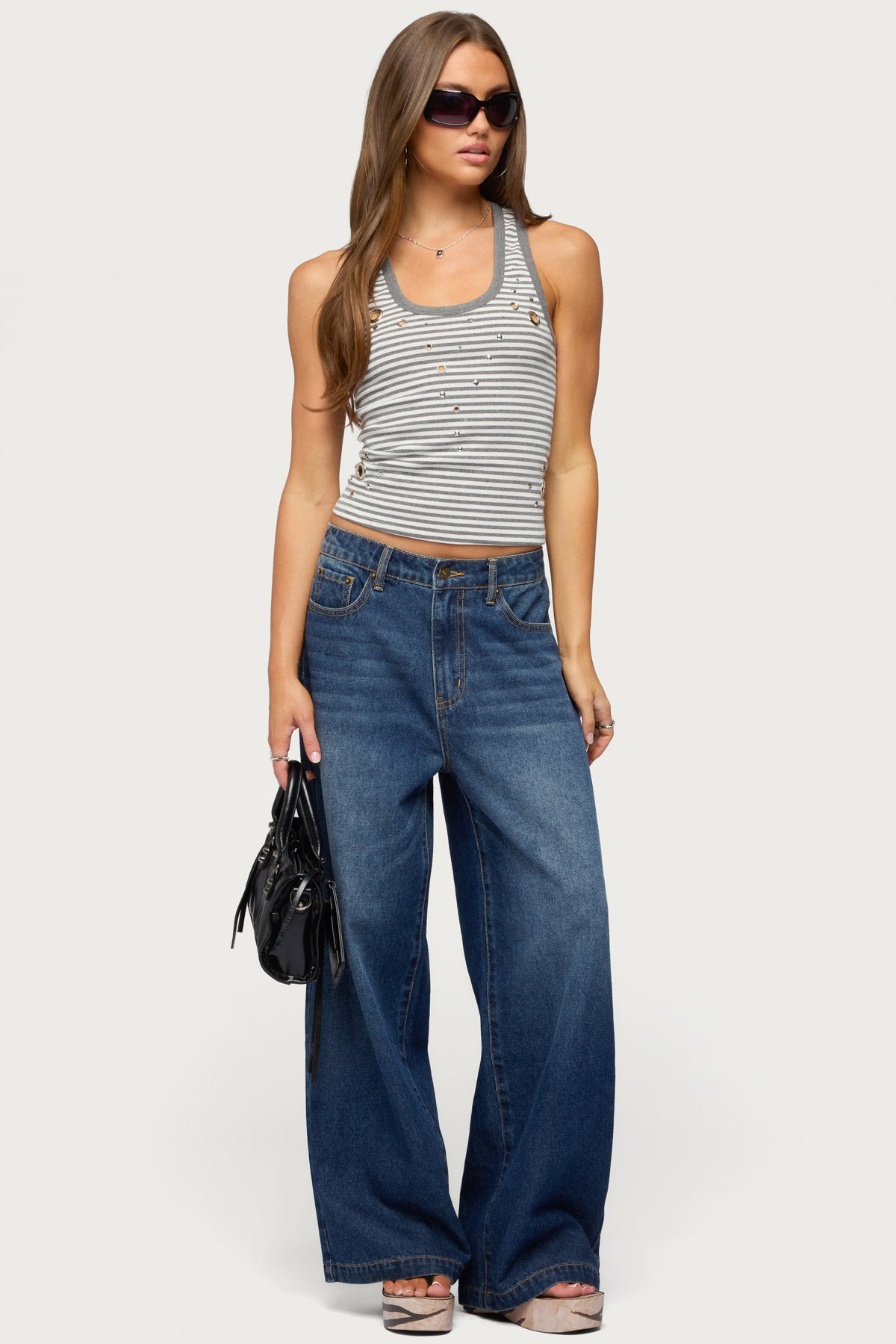 Sindy Grommet & Stud Striped Tank Top