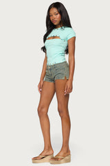 Suda Iridescent Button Cutout T Shirt