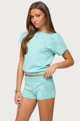 Noey Rhinestone Pointelle Knit Top