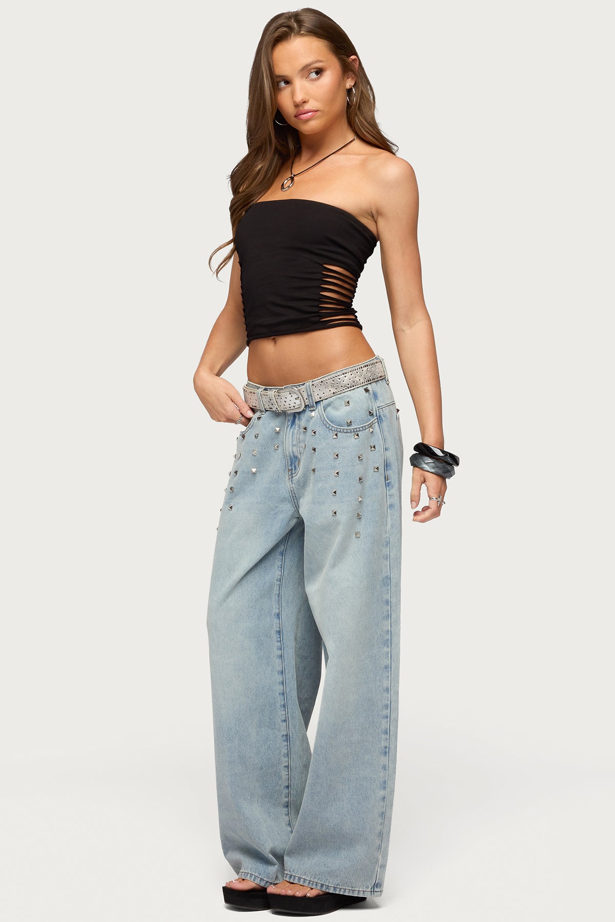 Oaklie Studded Low Rise Baggy Jeans