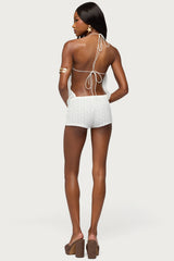 Nyomi Textured Backless Halter Neck Romper
