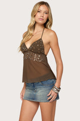 Tavish Sequin & Bead Halter Top