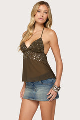 Tavish Sequin & Bead Halter Top