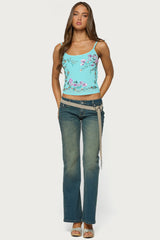 Blair Floral Bead & Sequin Mesh Top