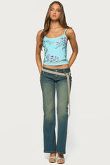 Blair Floral Bead & Sequin Mesh Top