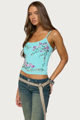 Blair Floral Bead & Sequin Mesh Top