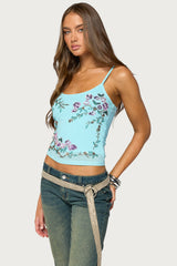 Blair Floral Bead & Sequin Mesh Top