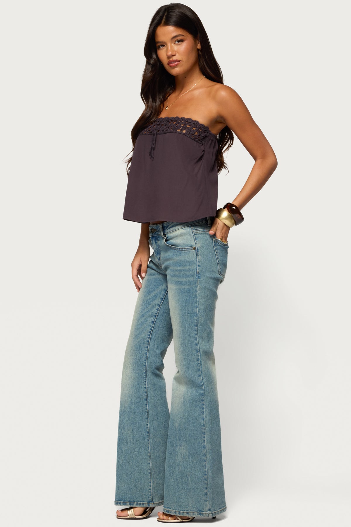 Pearle Crochet Trim Strapless Top