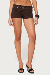 Fontey Studded Ribbed Foldover Shorts
