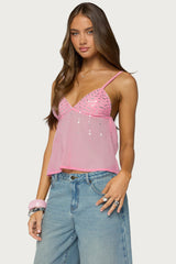 Klio Sequin Chiffon Babydoll Top