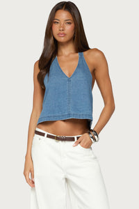Teddie Backless Denim Halter Top