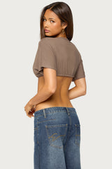 Micky Tie V Neck Crop Top
