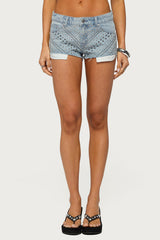 Star Studded Denim Micro Shorts