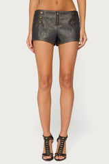 Harle Faux Leather Button Micro Shorts